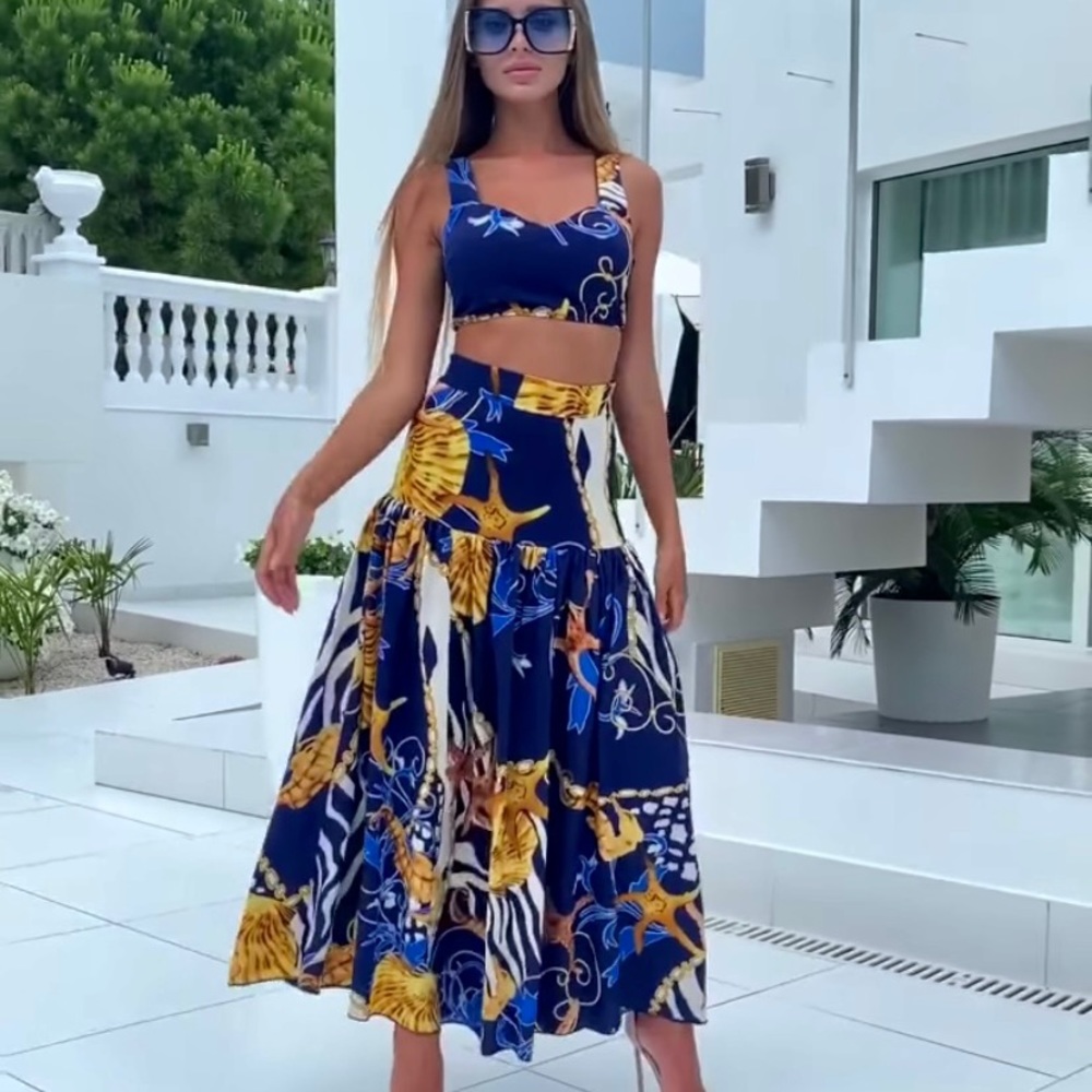Custom Beach Print Skirt and Matching Top NWT